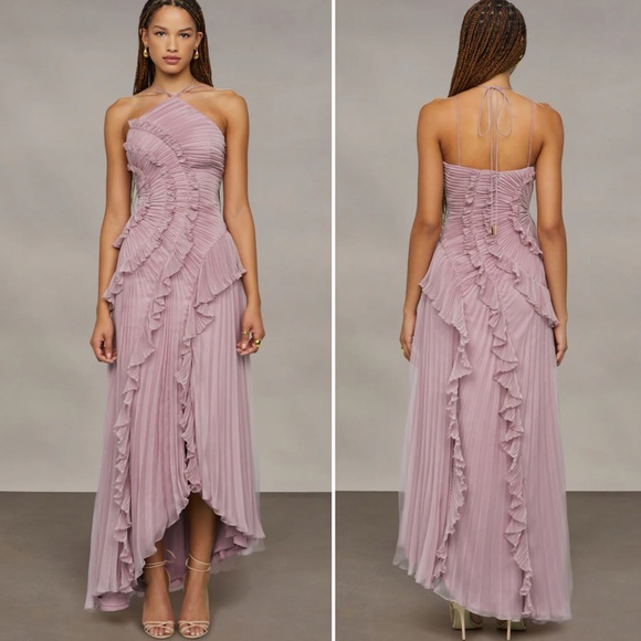 AMUR Dresses & Skirts - AMUR Lorelie Halter Pleated Rosette Side Gown in Water Hyacinth Viral size 8 US